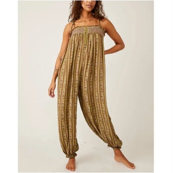 Free People Rule the World Maxi Romper in Fern Combo - Picture 1 of 6